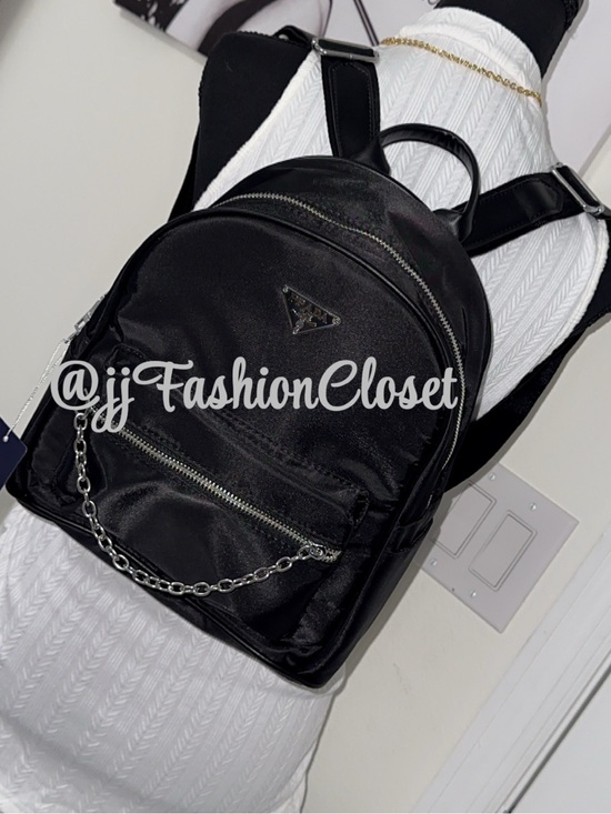 P R A Black Nylon Small Backpack with Chain Accent main image 7
